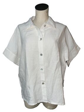 Christopher Calvin made in USA Womens Short Sleeve Linen Button Up Shirt size M